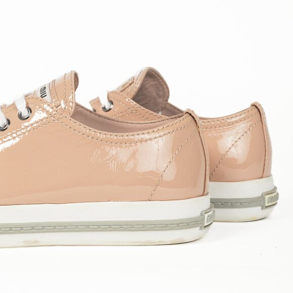 Miu Miu Nude Patent-Leather Cap-Toe Lace-Up Sneakers - Picture 9 of 12